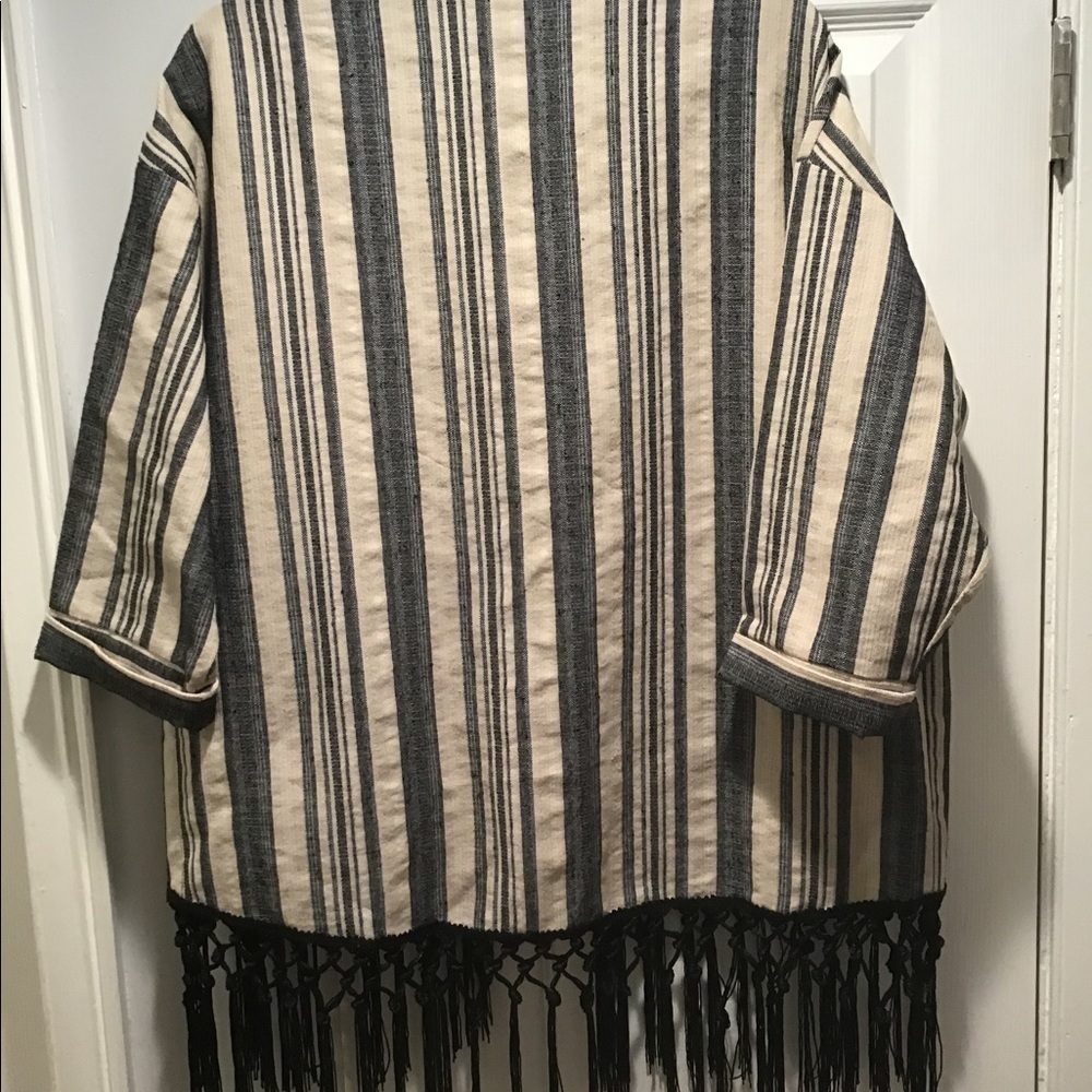 Zara Basics Blue/Tan Fringed Jacket Size L - Picture 2 of 4